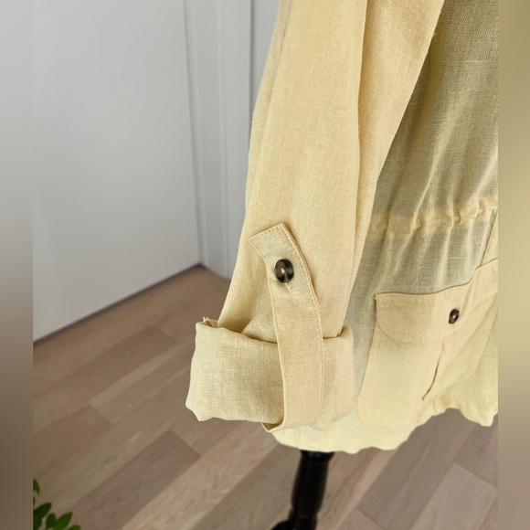 ATLAS FOR WOMEN Linen Blend Button Front Jacket Pale Yellow Safari Coastal - Picture 10 of 17